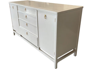 62" Finished Dover White Exterior With Cali Yellow Interior 4 Drawer 2 Door Vintage Buffet #08200