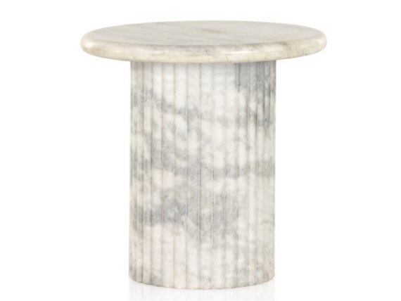 Oranda Marble End Table - Polished White Marble