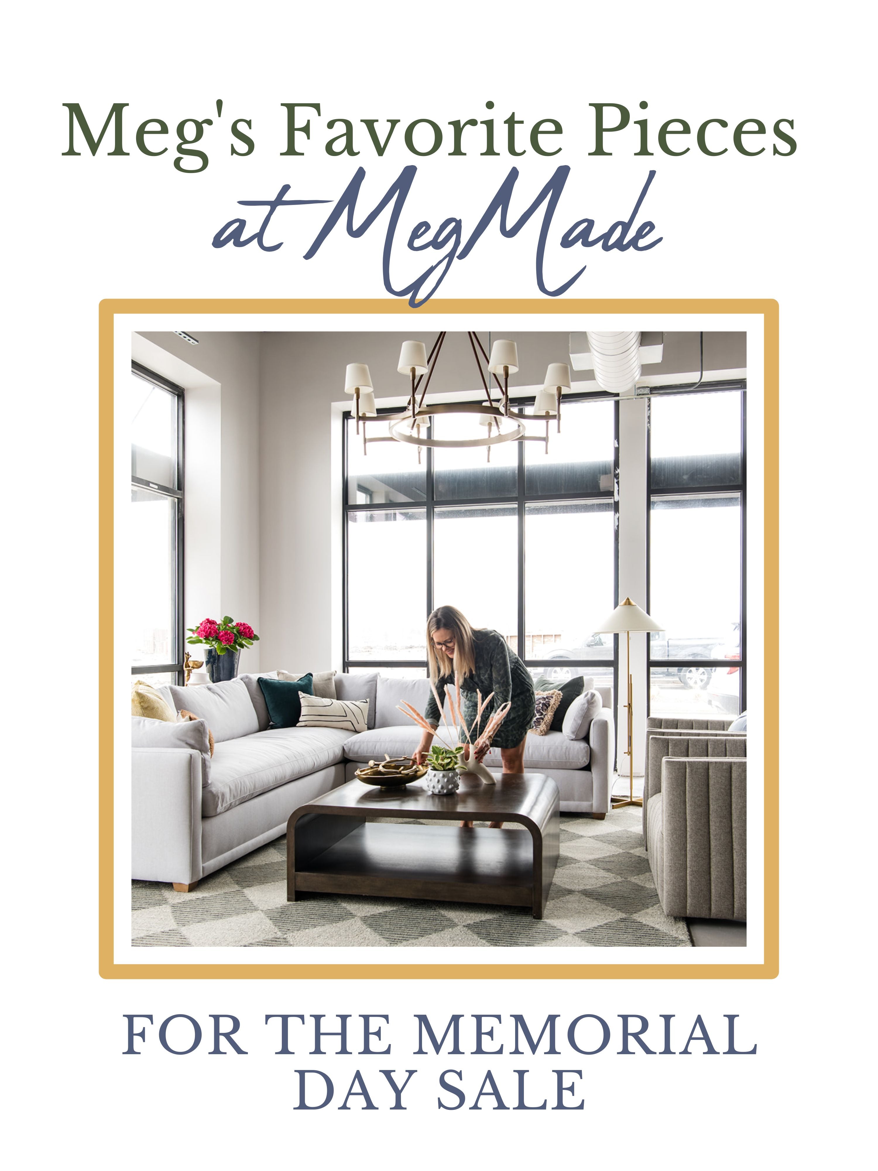 Meg Piercy setting down decor on the floor at MegMade