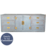 72" Unfinished 2 Door 6 Drawer Vintage Buffet #08789
