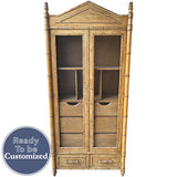 37" Unfinished 2 Door 2 Drawer Century Vintage Bamboo Style Hutch #08809