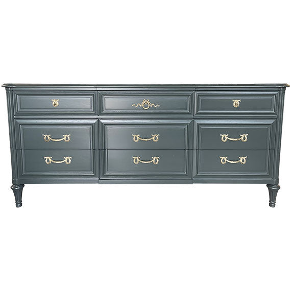 vintage dress boutique Mid Century Heritage Henredon Lowboy Dresser 72" Finished 9 Drawer Vintage