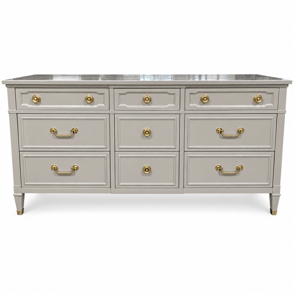 Finished Framed high-gloss Drexel dresser 08945 — color-corrected front