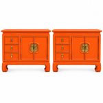 Thomasville vintage nightstand set of 2 #08999 — electric orange