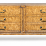Vintage dresser #09021 — level straight-on six-drawer front, original unfinished burl veneer