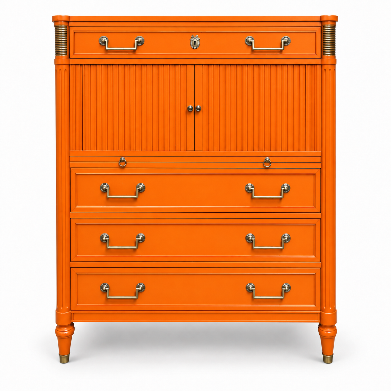 SKU 09022 Kindel vintage dresser — closed-door painted preview Electric Orange