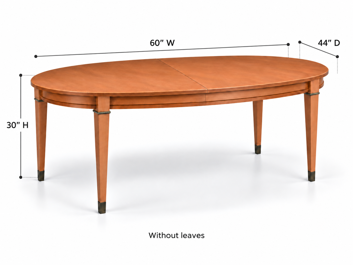 SKU 09027 Century dining table dimensions without leaves — 60 inches wide, 44 inches deep, 30 inches high