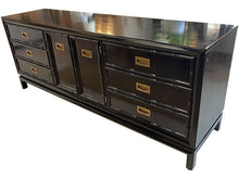 Load image into Gallery viewer, 78&quot; Finished in Black Gloss 2 Door 6 Drawer Thomasville Vintage Bamboo Style Buffet #07606
