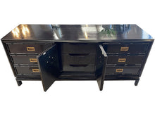 Load image into Gallery viewer, 78&quot; Finished in Black Gloss 2 Door 6 Drawer Thomasville Vintage Bamboo Style Buffet #07606
