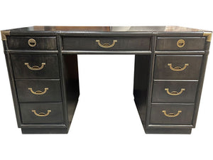 51" Finished in Black Stain 7 Drawer Drexel Vintage Desk #08214: At Our Munster Location