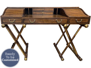 54" Unfinished 5 Drawer Vintage Drexel Regency Style Campaign Desk #08280