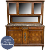 58" Unfinished 2 Door 2 Drawer Vintage Marble Top Hutch #08911