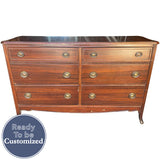 57.5" Unfinished 6 Drawer Vintage Dresser #08908