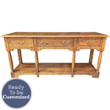 65" Unfinished 3 Drawer Furniture Vintage Console Table #08830