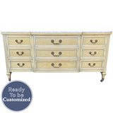 74.5" Unfinished 9 Drawer Romweber Vintage Marble Top Dresser #08887