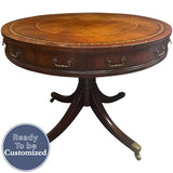 36" Unfinished Vintage Drum Table Leather Top #09009