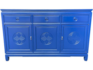 54" Finished Electric Blue High Gloss 2 Door 3 Drawer Vintage Buffet #08641