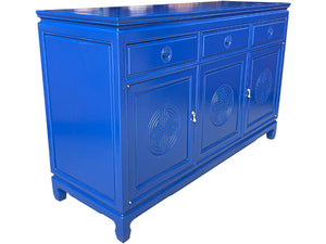 54" Finished Electric Blue High Gloss 2 Door 3 Drawer Vintage Buffet #08641