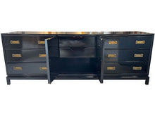 Load image into Gallery viewer, 85&quot; Finished Black Gloss 2 Door 6 Drawer Vintage Buffet #08696
