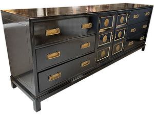 85" Finished Black Gloss 2 Door 6 Drawer Vintage Buffet #08696