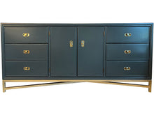 Load image into Gallery viewer, 72&quot; Finished Hunter Satin 2 Door 6 Drawer Bassett Vintage Buffet #08716
