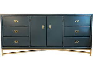 72" Finished Hunter Satin 2 Door 6 Drawer Bassett Vintage Buffet #08716