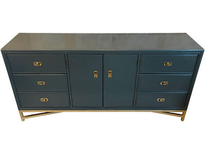 72" Finished Hunter Satin 2 Door 6 Drawer Bassett Vintage Buffet #08716