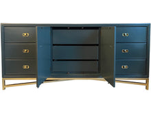 Load image into Gallery viewer, 72&quot; Finished Hunter Satin 2 Door 6 Drawer Bassett Vintage Buffet #08716
