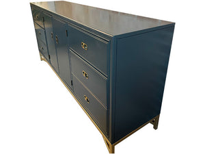 72" Finished Hunter Satin 2 Door 6 Drawer Bassett Vintage Buffet #08716
