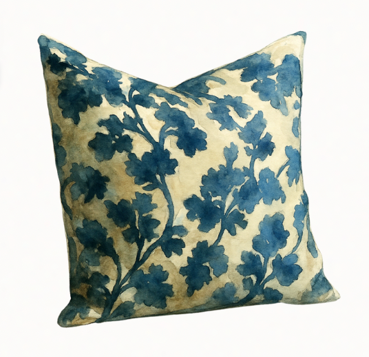 Blue floral custom pillow featured on MegMade’s Go Custom page