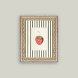 Strawberries on Stripes Framed Antique Art