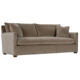 Manufacturer angled front photograph of the Lilah sofa in Straw fabric 20043-28.