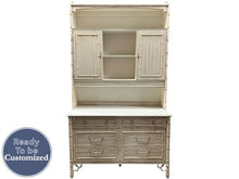 Load image into Gallery viewer, 46&quot; Unfinished 2 Door 6 Drawer Thomasville Vintage Bamboo Style Hutch #07961
