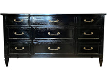 Load image into Gallery viewer, 64&quot; Painted Black Gloss 9 Drawer Heirloom Dresser #07014
