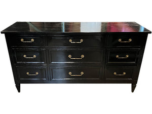64" Painted Black Gloss 9 Drawer Heirloom Dresser #07014