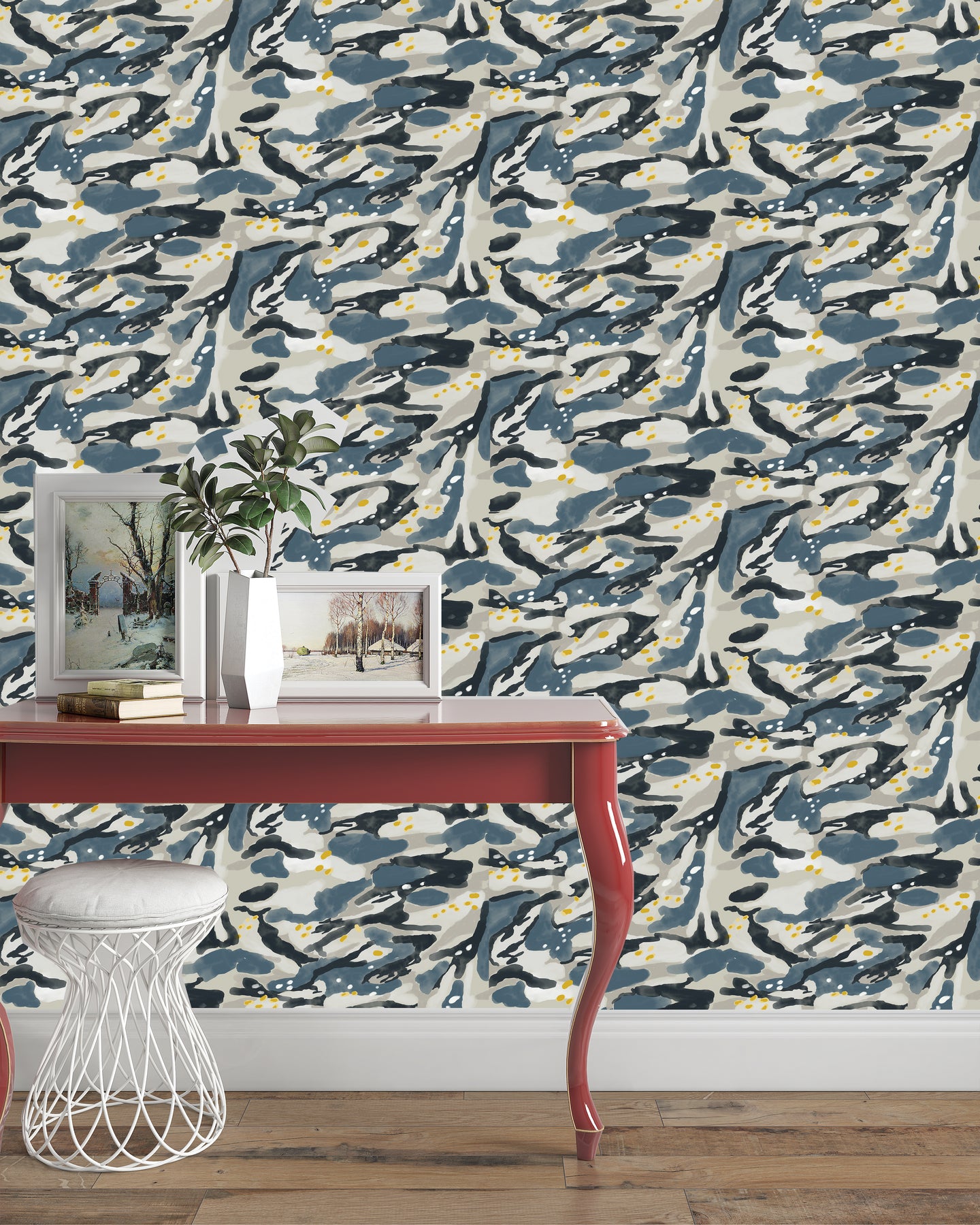 Reflection - Navy with Yellow Wallpaper SAMPLE